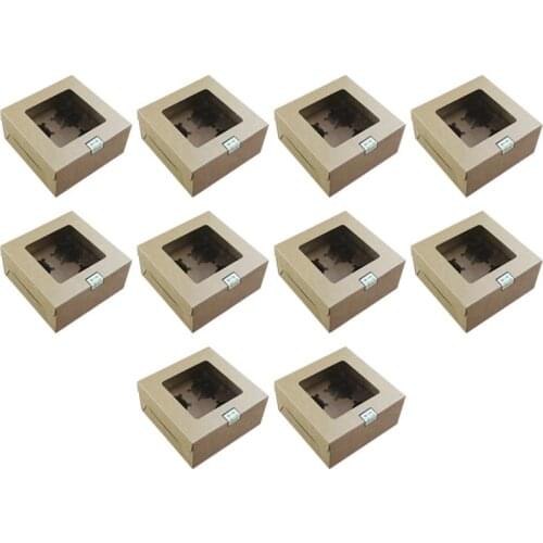 10Pcs Kraft Paper Cupcake Box 4 Holders With Clear Window Wedding Birthday Party Cake Box Cupcake Packaging Box Wholesale