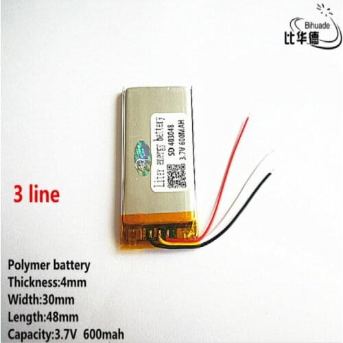 10pcs/lot 3 line Good Qulity 3.7V,600mAH,403048 Polymer lithium ion / Li-ion battery for TOY,POWER BANK,GPS,mp3,mp4