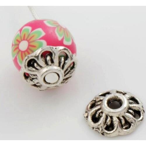 120Pcs 9.5x9.5mm Tibetan Silver Hollow Bead Cap Jewelry Findings End Caps Components L1036