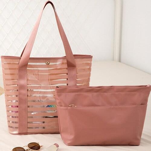 2PCS/SET PVC Swimming Bag Gym Tote Transparent Handbags Clear Beach Pool Swim Storage Bags For Women Tavel Waterproof Bag XA232A