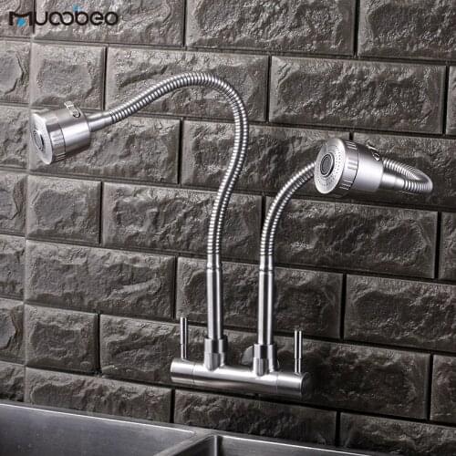 304 Stainless Steel Double Holder Water Faucet Shower Head Dual Handle Universal Rotating Kitchen Sink Tap