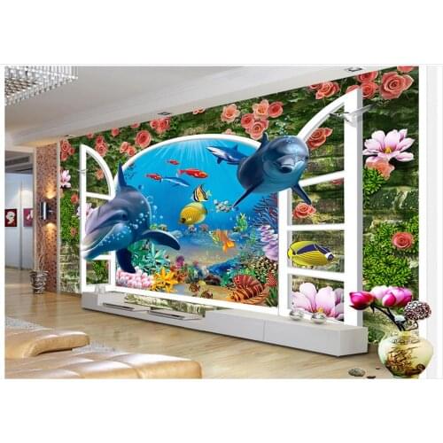 3d wallpaper 3d murals wallpaper for walls 3 d dolphins underwater world fish setting wall flowers bedroom wallpaper decoration