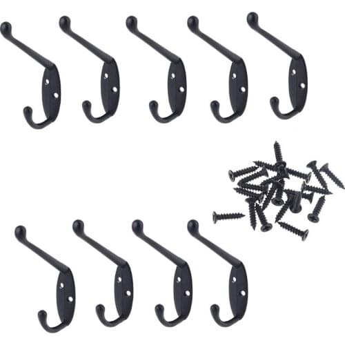 9 Pack Coat Hooks Wall HooksHeavy Duty Wall Mounted for Hat Hardware Dual Prong Retro Coat Hanger with 20 Screws（Black/Gold