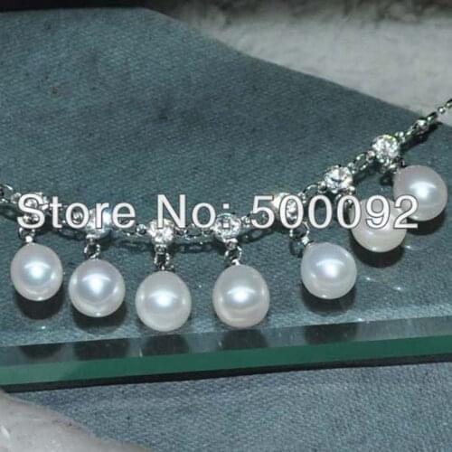 AAA 7-8mm drop freshwater cultured pearl necklace rhinestone chain