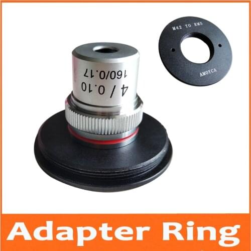 M42 to RMS Aluminum Adapter Ring Mount on Digital Camera with 4X 100X Achromatic Objective lens 20.2mm for Biological Microscope