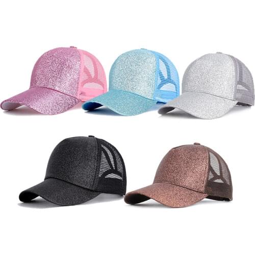 2020 Glitter Ponytail Baseball Cap Women Snapback Dad Hat Mesh Trucker Caps Messy Bun Summer Hat Female Adjustable Hip Hop Hats