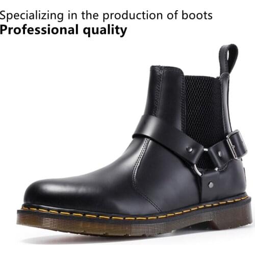 Buckle Chelsea Boots Couple Martin Boots Mens Leather Short Boots Men And Women Casual Leather Boots British Style Short Boots