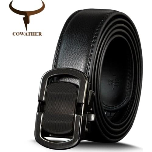 COWATHER New Arrival Cow Genuine Leather Belt Business Men Belts Metal Automatic Buckle For Men Male Strap Brown Black Strap
