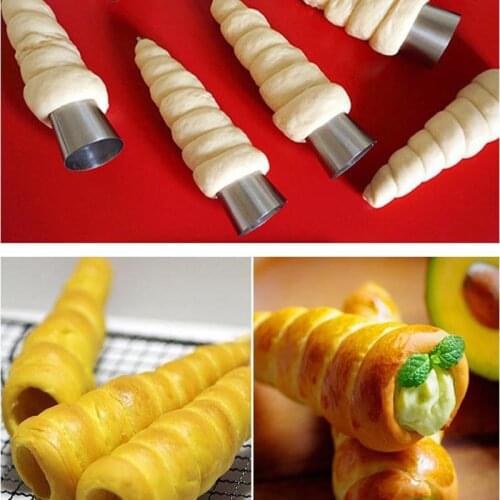 Hot!5 Pcs/lot Baking Cones Stainless Steel Spiral Croissant Tubes Horn Bread Pastry Making Cake Mold Baking Supplies Kitchen