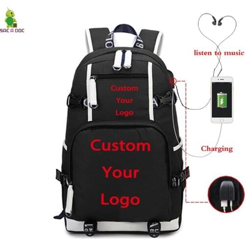 Diy USB Charging Backpack Canvas Back Pack Travel Bagpack Laptop Backpacks Bag Casual Large Capacity Mochila Can Custom Image