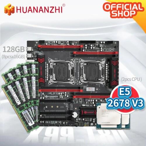 HUANANZHI X99 T8D X99 Motherboard Intel Dual with Intel XEON E5 2678 V3*2 with 8*16G DDR3 RECC memory combo kit set NVME NGFF