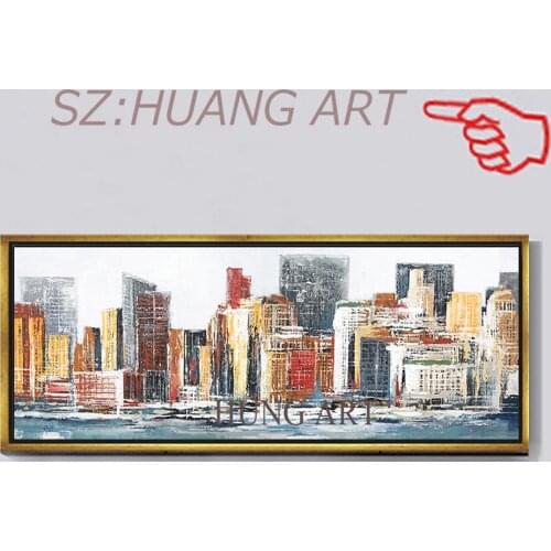 Famous Chinese Painter Abstract Building Oil Painting On Canvas Colorful Building Wall Art Painting For House Decoration