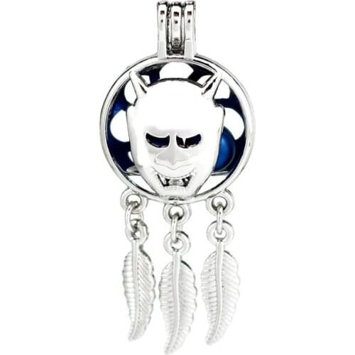 K922 5pcs/lot Silver Alloy Hallowee Dream Catcher Ghost Hollow Leaf Pearl Cage Pendant Fairytale Party Essential Oil Diffuser