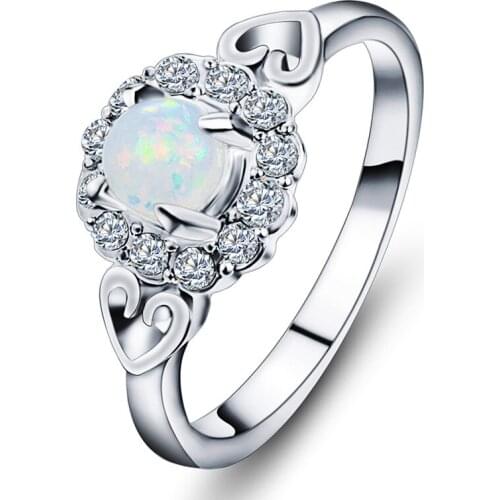 Ociki Silver Color Crystal Opal Rings Heart for Women Girls Gift Dropshipping Vintage Bohemia Valentines Gift Jewelry Wholesale