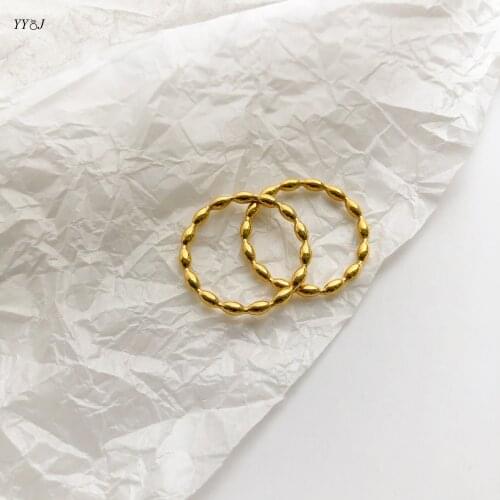 Oval beads rings for women stainless steel gold rice beads stackable rings wholesale items free tarnish minimalist jewelry2021