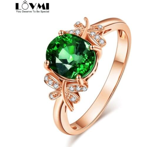 Luxury Emerald Gemstones Gold Woman Rings Adjustable Butterfly Flower Green Ring Jewelry Princess Wedding Party Gift Dropship