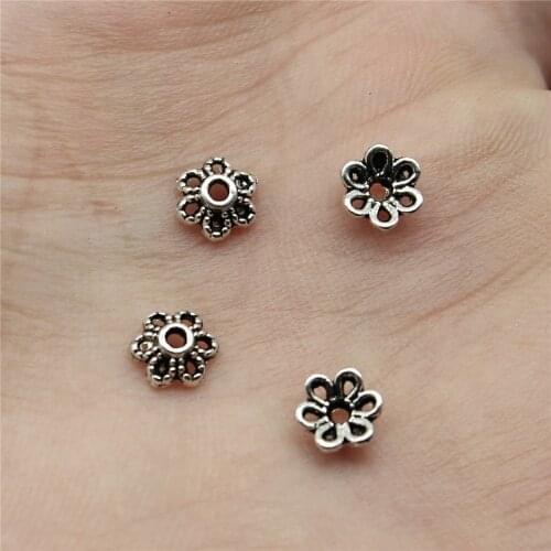 Tristana 200pcs 5x5mm Beads Cap Bead End Caps Findings Hollow Flower Metal Charms Bead Caps For Jewelry Making