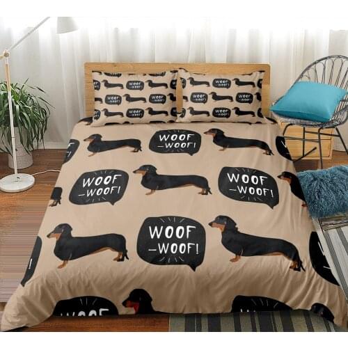 Cartoon Pet Bedding Set Dachshund Sausage Dog Duvet cover set Cute Kids Teen quilt cover Taupe bed cover Dog home Textile