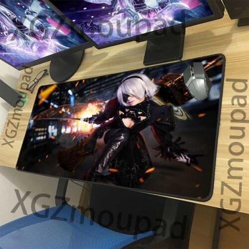 XGZ Large Mouse Pad Black Lock Edge Anime NieR: Automata Sexy Girl Custom Computer Desk Mat Rubber Non-slip 900x400/900x300 Xxl