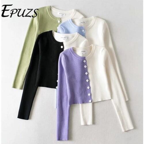 Crop Tops Knittd Sweaters Women Fashion Thin Slim Green White Cardigans Sweaters Casual O-Neck Streetwear 2020 New