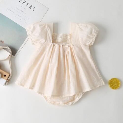 Summer Sweet Baby Rompers Solid Lace Baby Clothes Girl Short Sleeve Baby Girl Rompers Party Wedding Princess Baby Girl Clothes