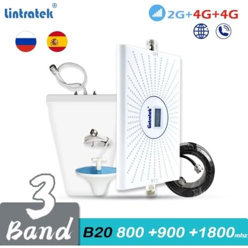 Lintratek Tri-band Siganl Booster 2G 4G 800 900 1800mhz Cellular Mobile Phone Repeater 70db AGC ALC Sound Interent Amplifier