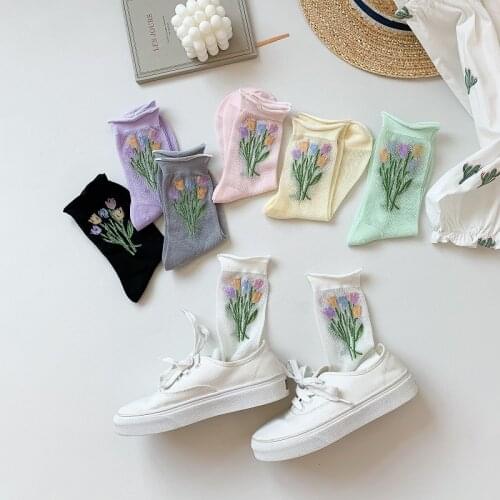 Sweet Daisy Cartoon Flowers Icons Summer Women Socks Street Snap Fashion Cute 7 Colors Girls Sheer Calcetines Breathable