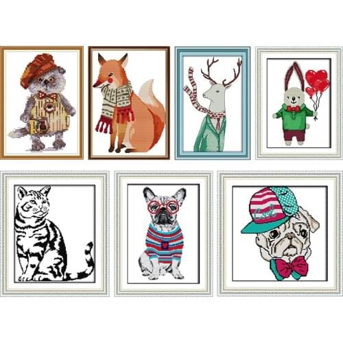 Mr. Deer Animal Cross Stitch Kit Stamped Embroidery DMC 11CT 14CT Print Thread Canvas Craft Needlework Decoration Counted Fabric