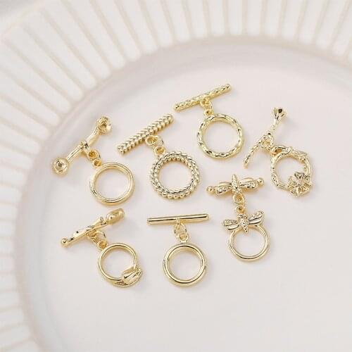 14K Real Gold Plated Copper Metal 2set OT Clasps Toggle Clasps Findings Buckle Connector For Bracelet Necklace Jewelry Making
