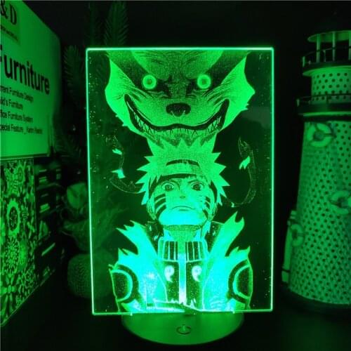 Naruto Kurama Uzumaki Naruto 3D Night Light Anime Figure Kyuubi Shippuden Neon Luminaria Lampe Manga Lights Decor Xmas Lights