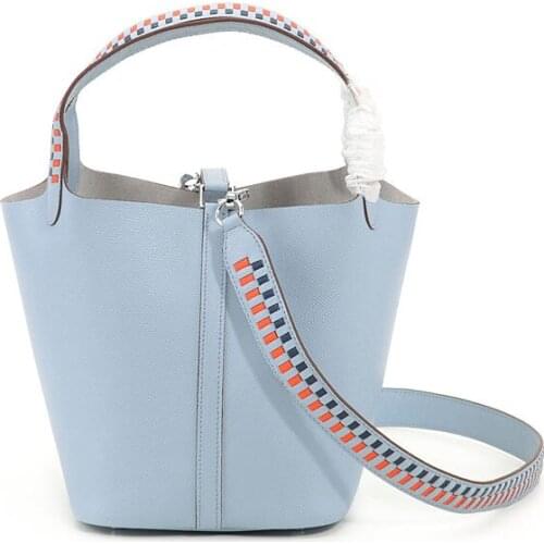 2021 New In Cow Leather Women Soft Bucket Bag Knit Strap Shoulder Bags