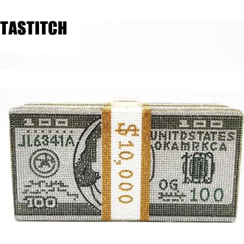 New Fashion Dollar Bag Personalized Clutch Bag Luxury Rhinestone Money Purses Diamond Chain Evening Bags Party Prom Handbags