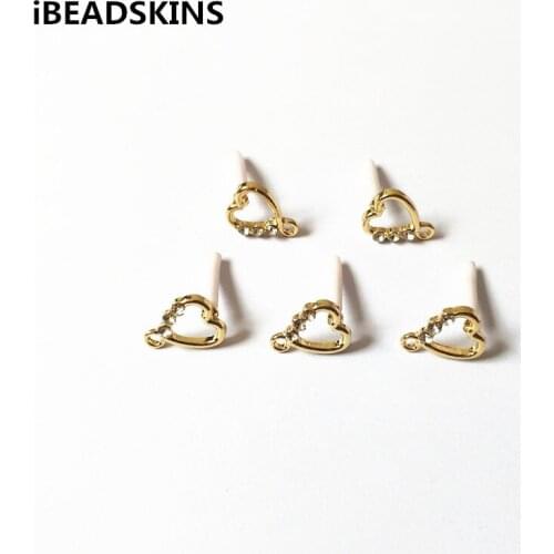 New arrival! 14x11mm 100pcs zinc alloy Rhinestone heart shape Stud earring,earrings accessories,Earring parts for Jewelry DIY
