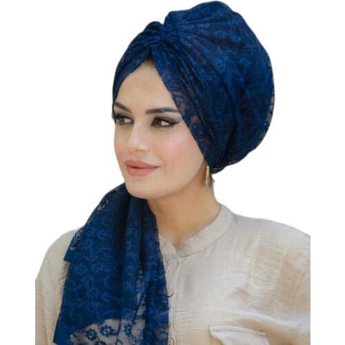 2021 New Season Turkey Stylish Women Islamic Turban Muslim Hijab Lace Draped Ready Made Practical Shawl Bone Blue Islamic Underwear Hijab Cover Dress Luxury Fashion Stylish And Elegant Design Trend Products For Lady