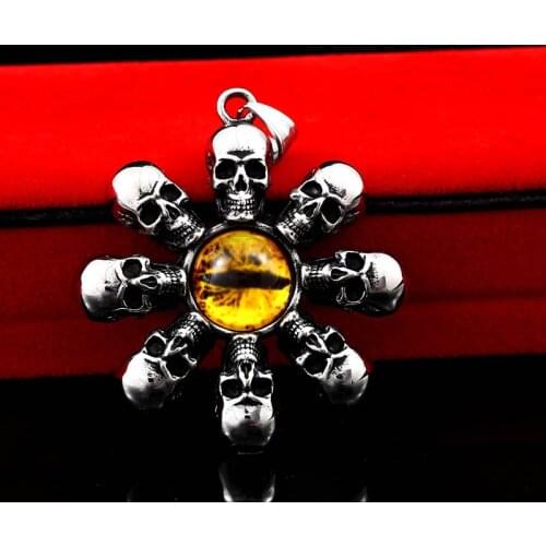 Punk Skull with yellow eye Pendant 316L Stainless Steel Necklace For Man biker Jewelry viking gift