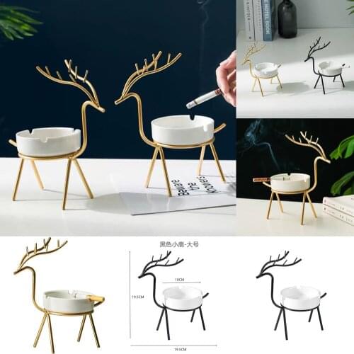 Smoking Ashtray European Creative Designer Ashtrays Cute Elk Wrought Iron Ashtray Office Living Room Decoration Ceramic Ashtray
