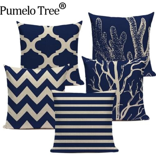 Customized Pillow Case For Pillow Marine Linen Blue Coral And Starfish Cushion Cover Nordic Decoration Home Pillow Cover