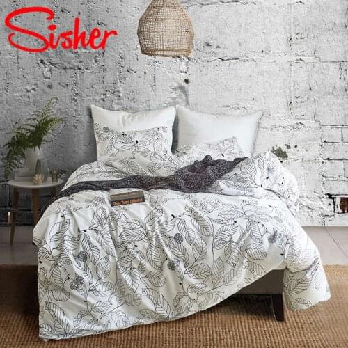 Nordic Bedding Sets Bed Linens Set Single Double Queen King size Bedclothes Duvet Cover White Grey Leaf Beddingset for Adult