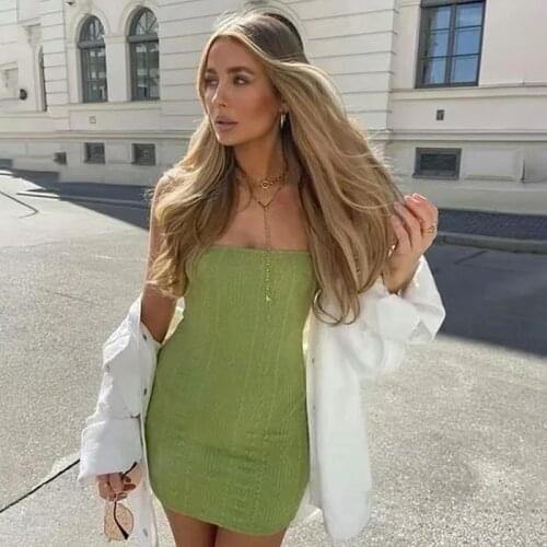 Casual Sleeveless Knitted Dress Women Sexy Bodycon Dress Green Vintage Party Club Soft Mini Dress Autumn Winter Female 2021