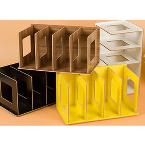 Simple Multi-Tier Bookshelf 4 Grids Creative Storage Shelf for Books Sundries DIY Wood Cabinet Desk Book Rack For Home Children