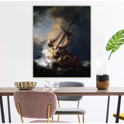 Citon《The Storm on the Sea of Galilee》Rembrandt Canvas Oil Painting Artwork Poster Picture Wall Background Decor Home Decoration