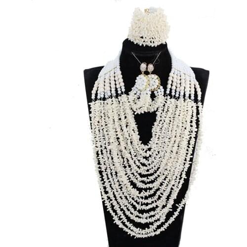 Luxury 14 Layers Full Beads Bib Coral Necklace Jewelry Set Nigerian Wedding Beads Jewellery Set New Free Shipping CNR752