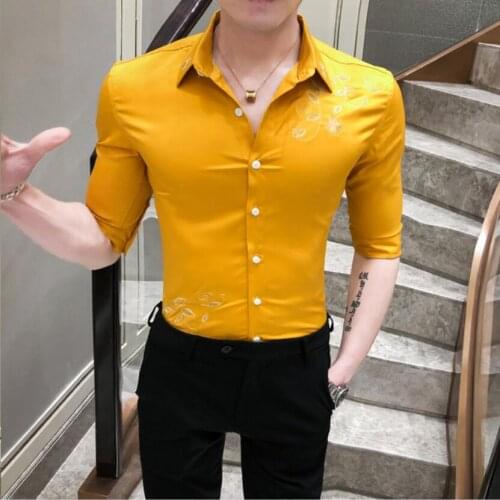 Luxury Social Embroidery Shirt Men Casual Slim Fit Half Sleeve Casual Brand Shirts Men Shirt Camisa Masculina Party Shirt