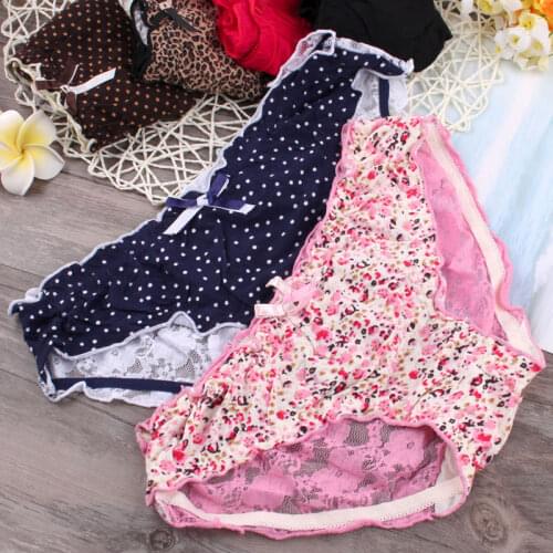 Sweet girl Japanese sexy underwear waist hip lace flower Ruffle briefs dot Leggings panties female leopard cuecas women knickers