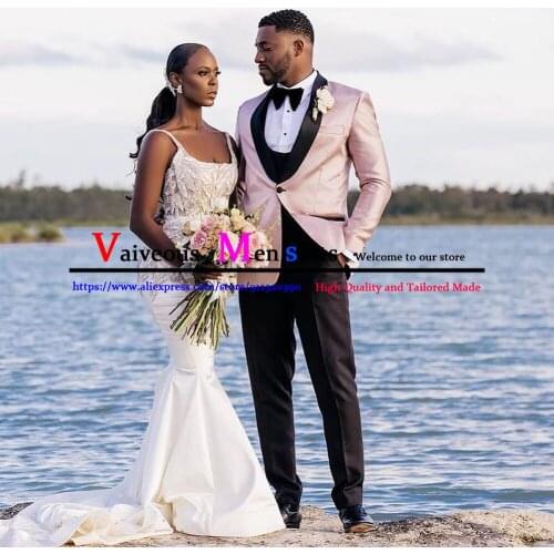 Tailor Made Groom Tuxedos Mens Wedding Suits Black Shawl Lapel Man Blazer 3 Piece Slim Fit Male Party Prom Dress Costume Homme