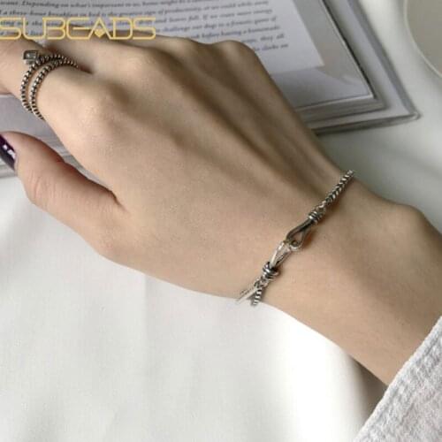 Subeads 925 Sterling Silver Box Chain Bracelet For Women Girls Simple Adjustable Bracelet Fine Jewelry Gifts
