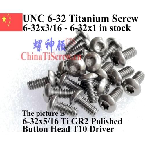 Titanium screws 6-32x3/16 Button Head Torx T10 Driver Ti GR2 Polished 50 pcs