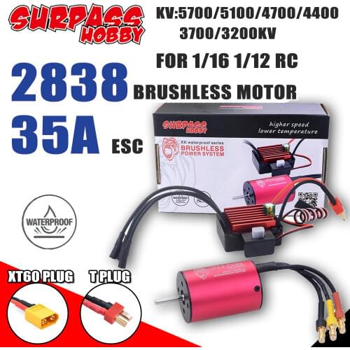 SURPASS HOBBY COMBO 2838 Brushless Motor Waterproof ESC T Plug XT60 Plug with 35A ESC for 1/16 1/12 RC Car Traxxas Slash tools