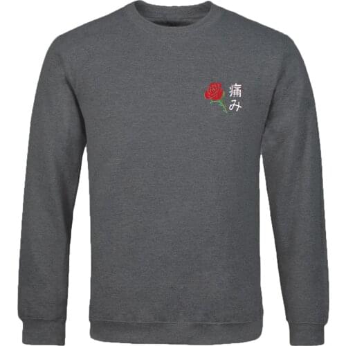 Japanese Mens Long SLeeve hoodies spring autumn Aesthetic Rose Simple Printed tracksuits 2020 New Fashion Streetwear Sweatshirts