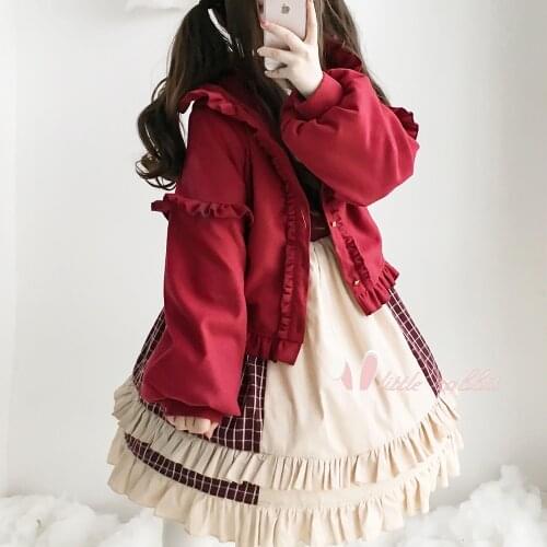 Japanese Sweet Lolita Coat Autumn/winter Plus Velvet Wool Lolita Kawaii Jacket Student Long Sleeve Coat Gothic Lolita Outwear